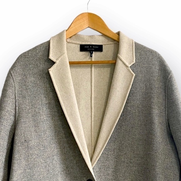 Rag and Bone Mica Wool Felt Reversible Blazer, Gray/Ivory, Size 12 - Picture 7 of 15
